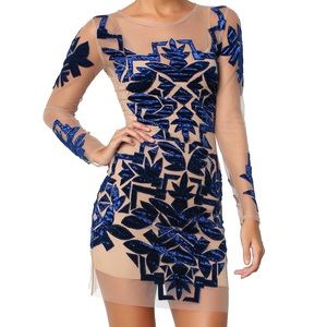 For Love and Lemons Navy and Tan lace dress